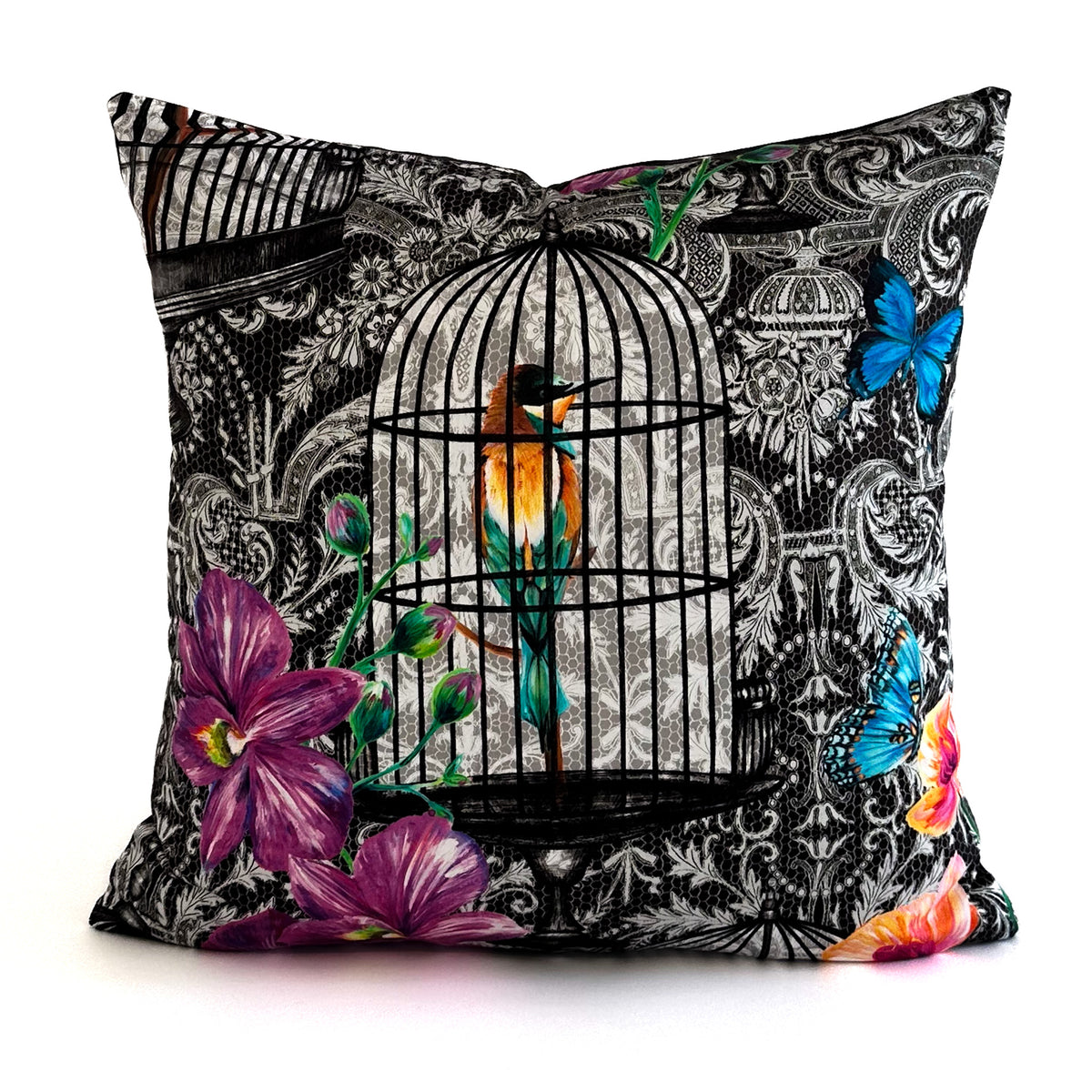 Orangery Cushion - Black & Fuchsia (4 Pattern Variations)