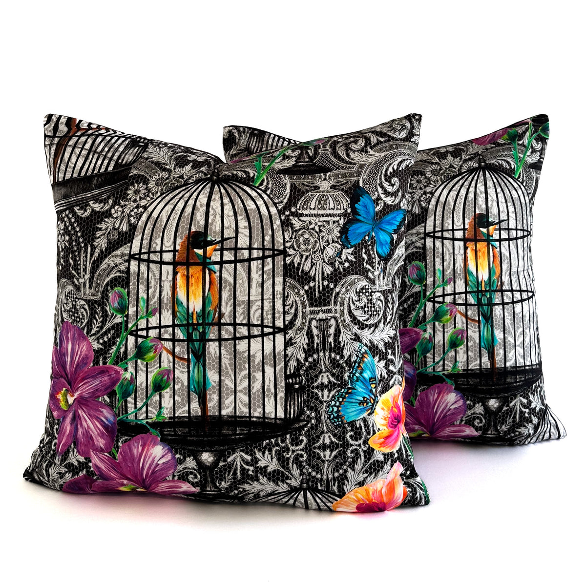 Orangery Cushion - Black & Fuchsia (4 Pattern Variations)