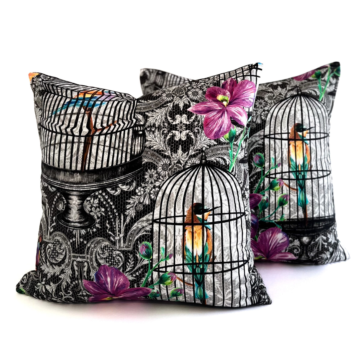 Orangery Cushion - Black & Fuchsia (4 Pattern Variations)