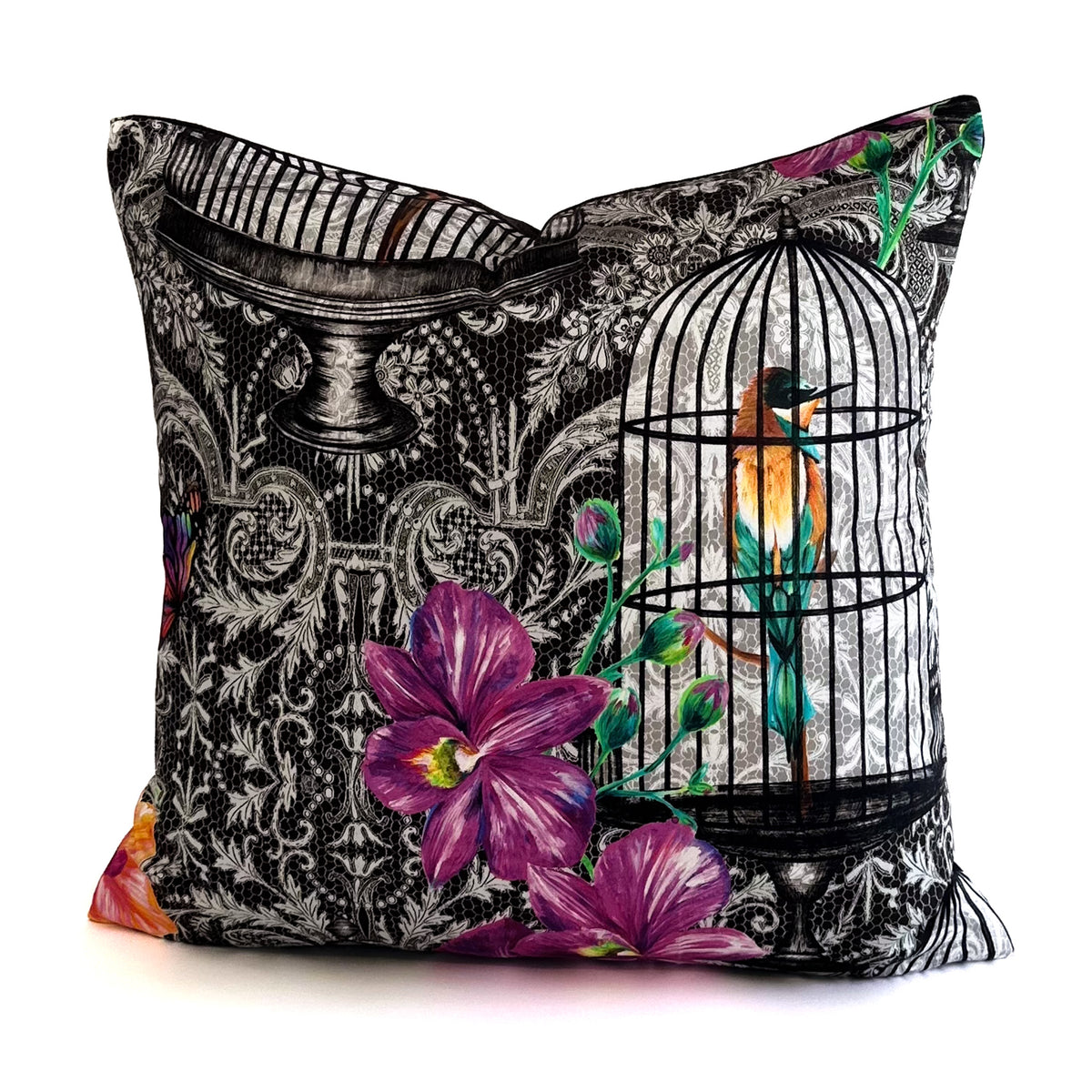 Orangery Cushion - Black & Fuchsia (4 Pattern Variations)