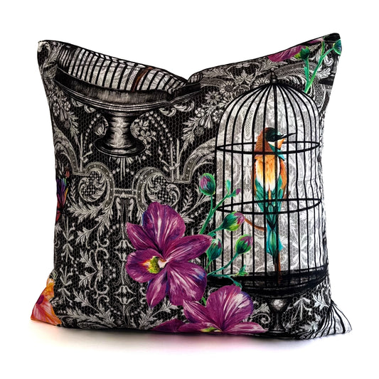 Orangery Cushion - Black, Fuchsia, Orange