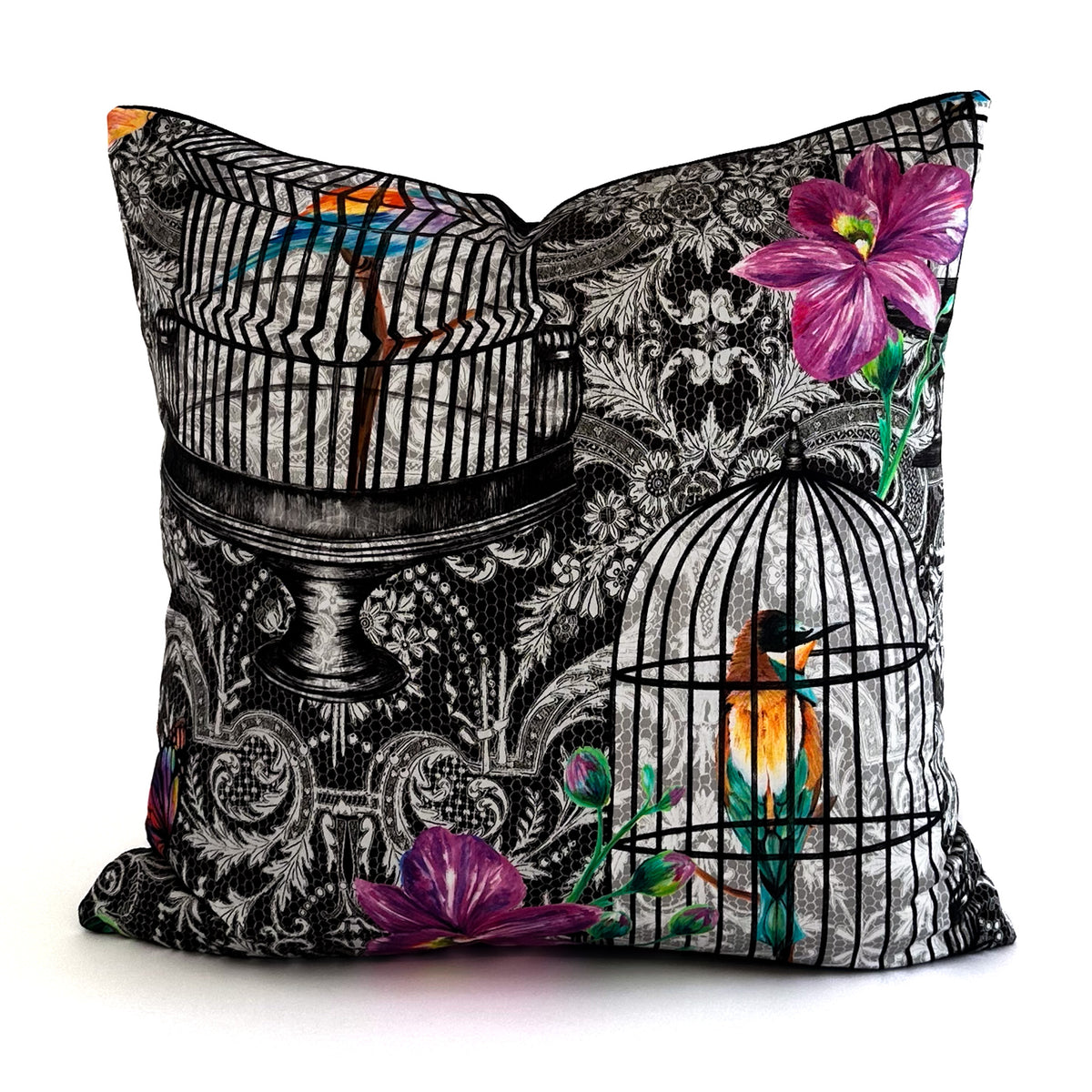 Orangery Cushion - Black & Fuchsia (4 Pattern Variations)