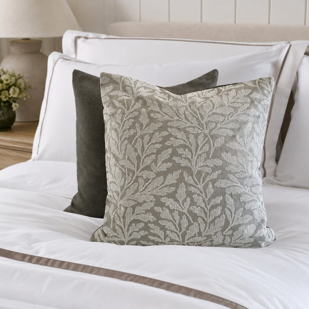 Kelso Embroidery Cushion - Cobblestone