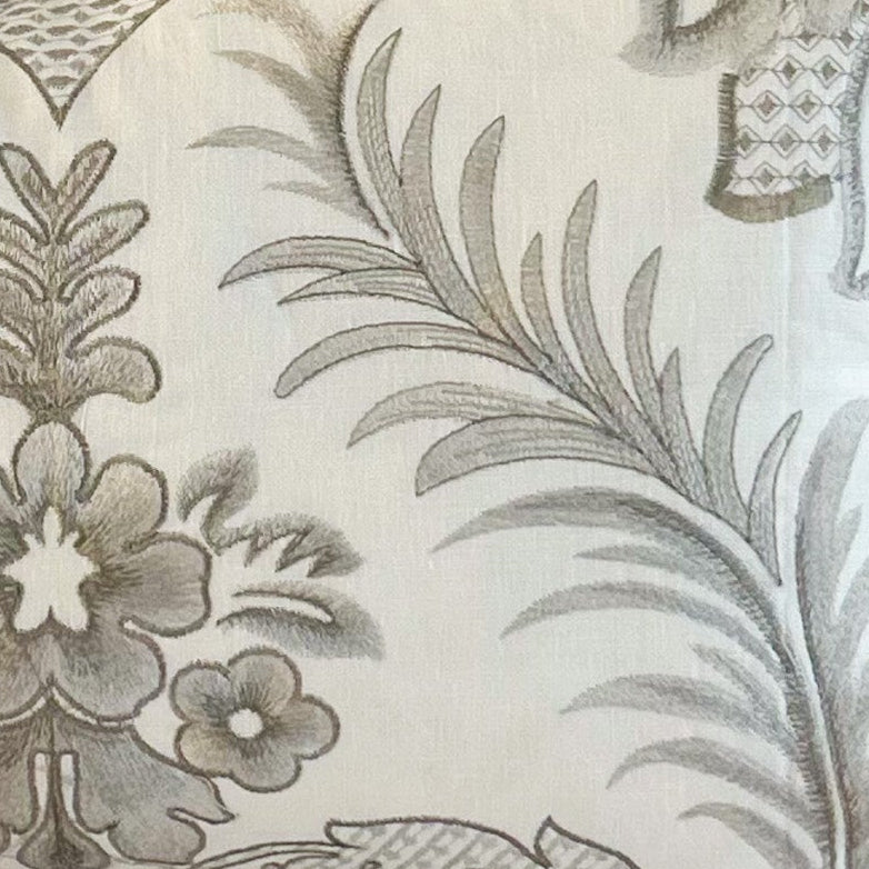 Decorative embroidered damask fabric 