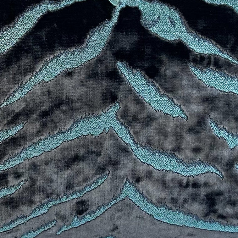 close up of bengal tiger colour sapphire velvet fabric 