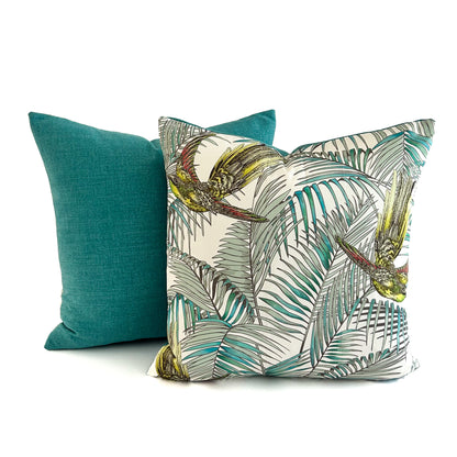 Sunbird Cushion - Jade, Lemon (2 Pattern Variations)