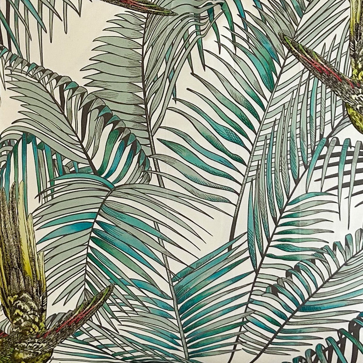tropical leaf and parrot patterned fabric  