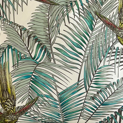 tropical leaf and parrot patterned fabric  