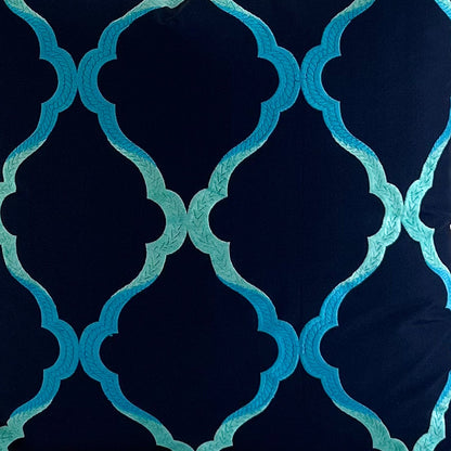 Navy blue and turquoise geometric patterned fabric  