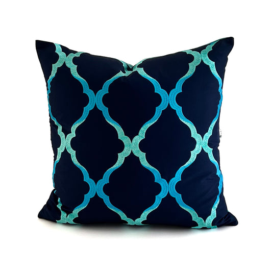 Jali Trellis Cushion - Navy, Jade, Turquoise