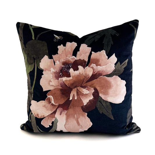 Peonia Velvet Cushion - Midnight