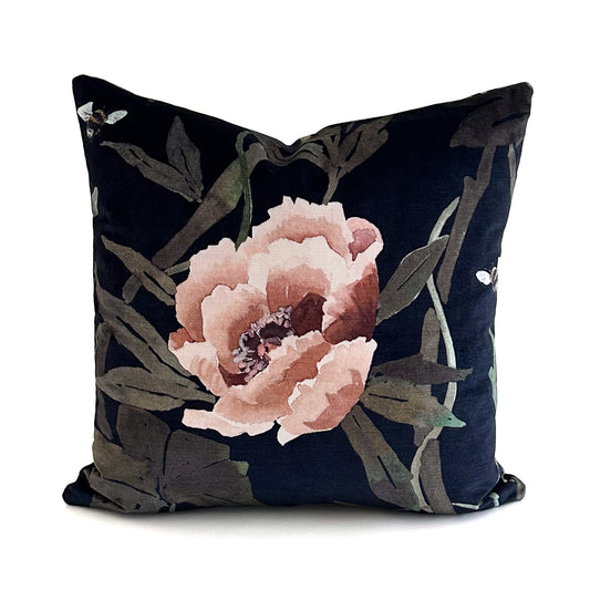 Peonia Velvet Cushion - Midnight